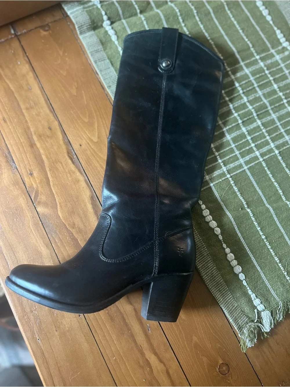 Women’s Black “Jackie Button” tall leather boot